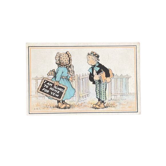 Antique 1915 Ephemera Postcard Humorous Sweet Message Dutch Girl Boy Posted SEE - Picture 2 of 6